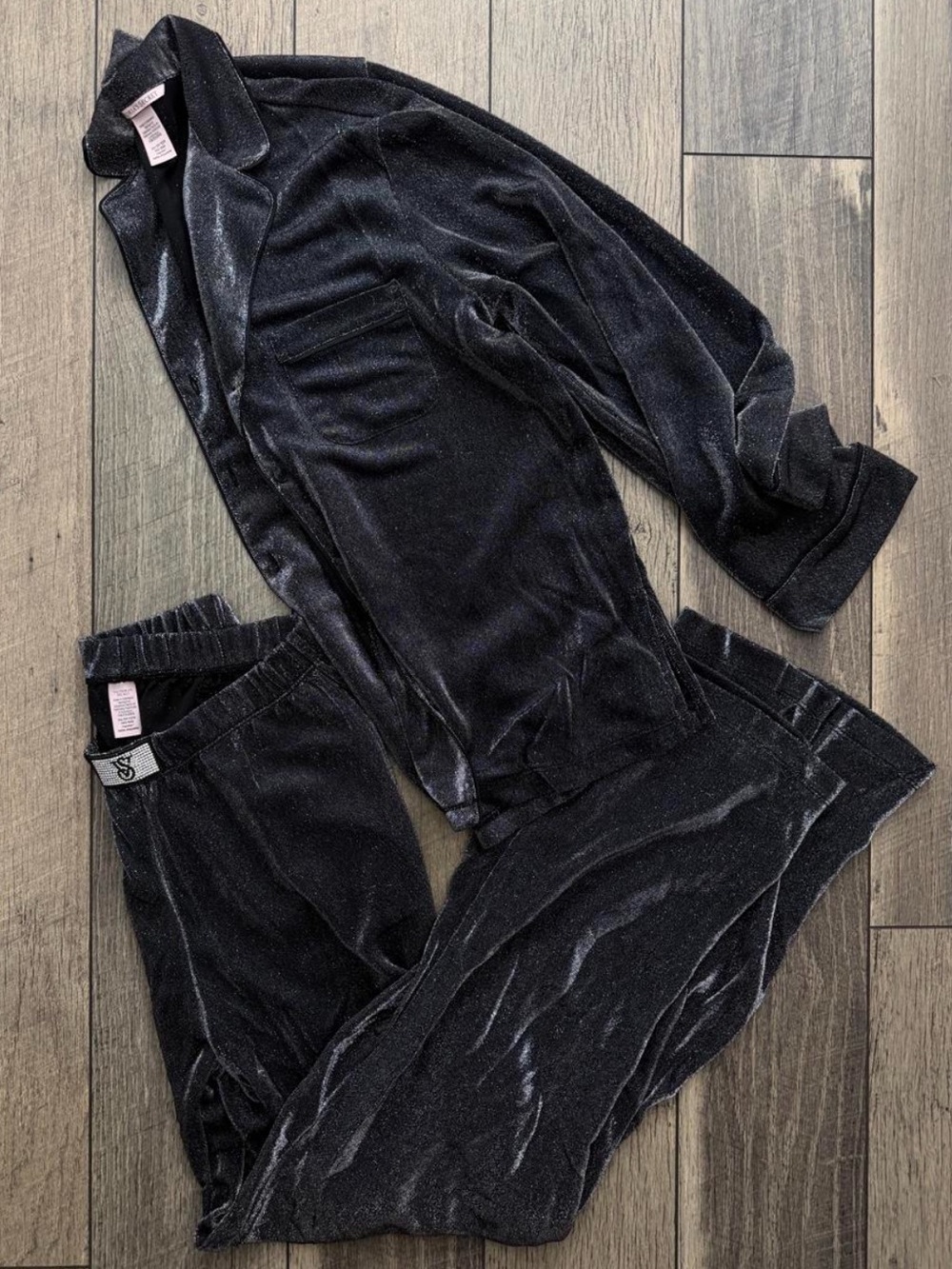 Victoria's Secret Shiny Black Mesh Loungewear Set Size XS